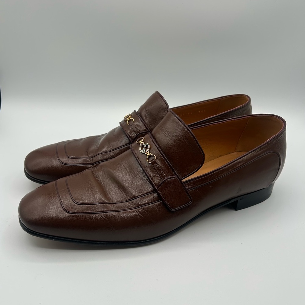 GUCCI Loafers Shoes GG Horsebit Brown Leather Men's UK Size 11